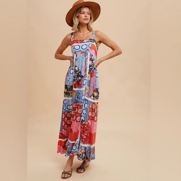 In Loom Bohemian Patchwork Maxi Dress Size Medium - Picture 3 of 16